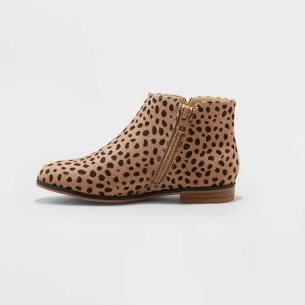 Cat & Jack Girls Cheetah Print Ankle Boots Side Zip Size 3